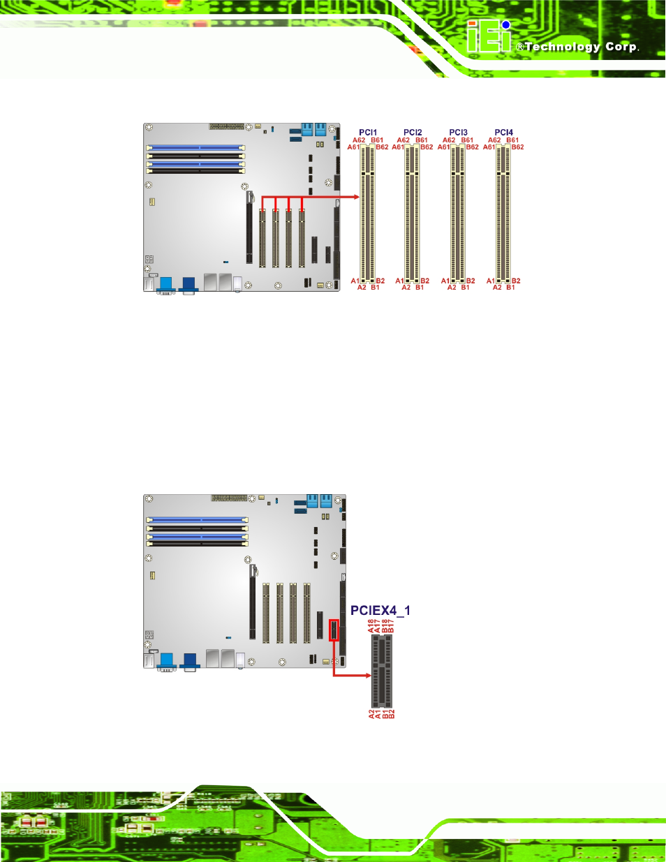 14 pcie x1 slot, Figure 3-14: pci slot locations, Figure 3-15: pcie x1 slot location | IEI Integration IMBA-Q670 v2.10 User Manual | Page 47 / 219