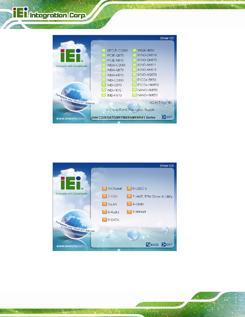 Figure 6-1: introduction screen, Figure 6-2: available drivers | IEI Integration IMBA-Q670 v3.01 User Manual | Page 134 / 222