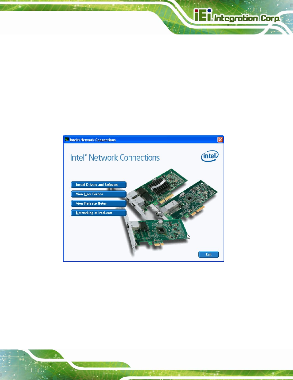 5 lan driver installation, River, Nstallation | Figure 6-13: intel® network connection menu | IEI Integration IMBA-Q670 v3.01 User Manual | Page 141 / 222