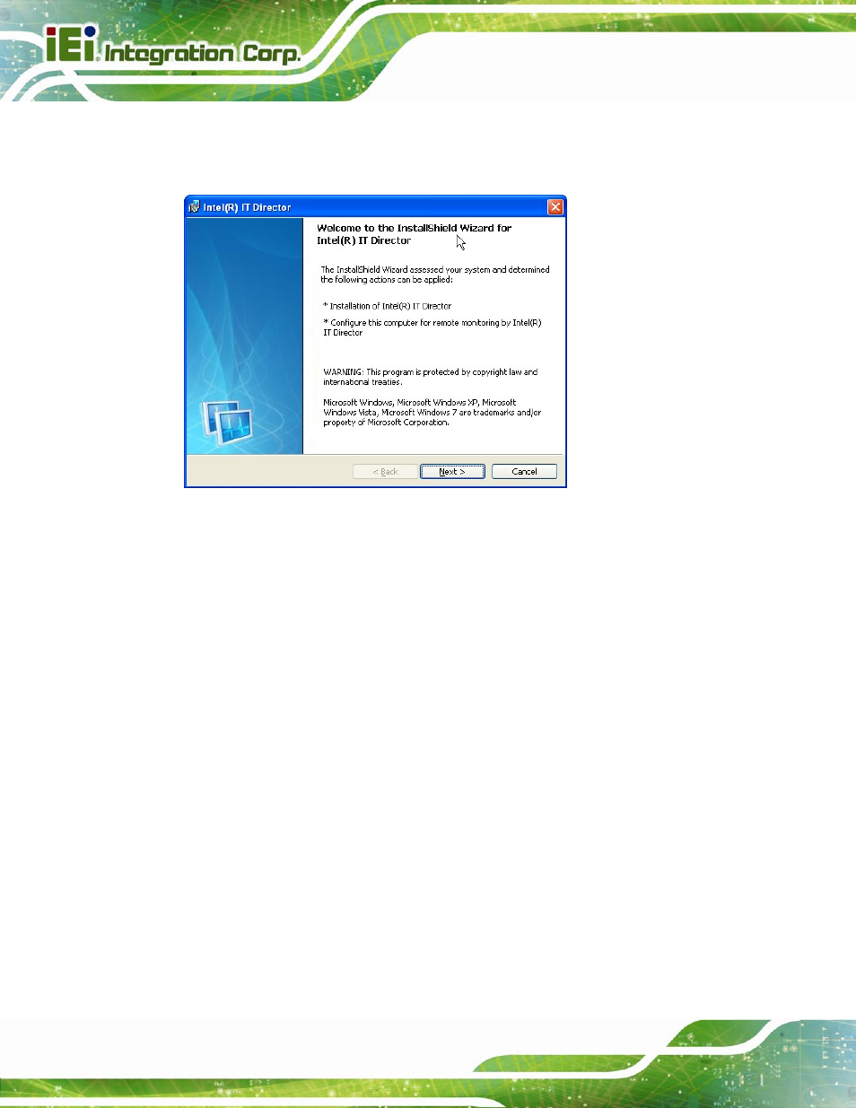 Figure 6-32: it director welcome screen | IEI Integration IMBA-Q670 v3.01 User Manual | Page 154 / 222