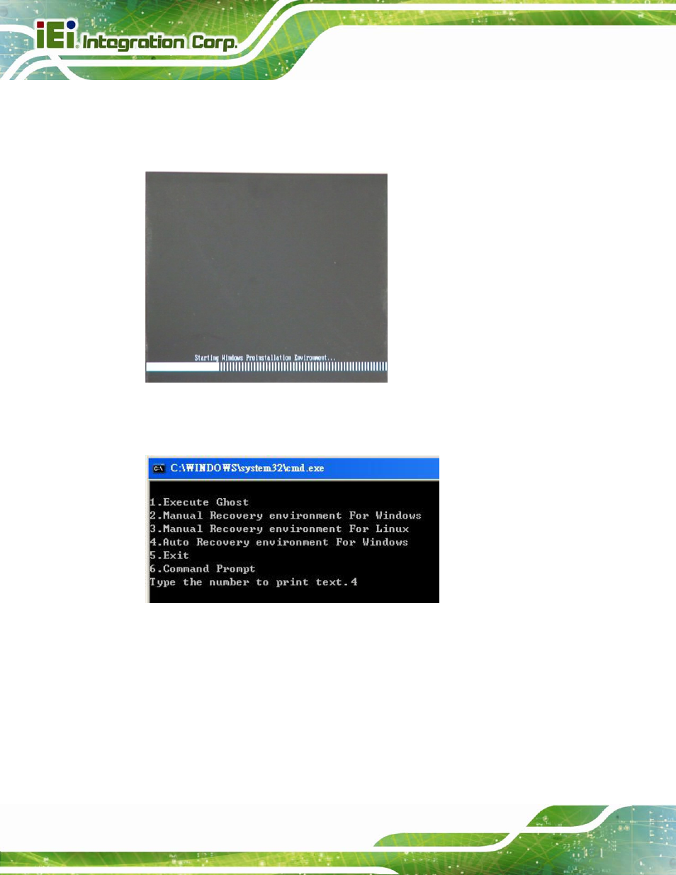 Figure b-24: launching the recovery tool, Figure b-25: auto recovery environment for windows | IEI Integration IMBA-Q670 v3.01 User Manual | Page 182 / 222