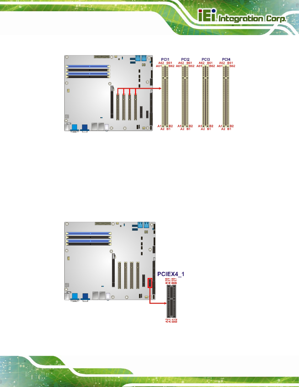 14 pcie x1 slot, Figure 3-14: pci slot locations, Figure 3-15: pcie x1 slot location | IEI Integration IMBA-Q670 v3.01 User Manual | Page 49 / 222