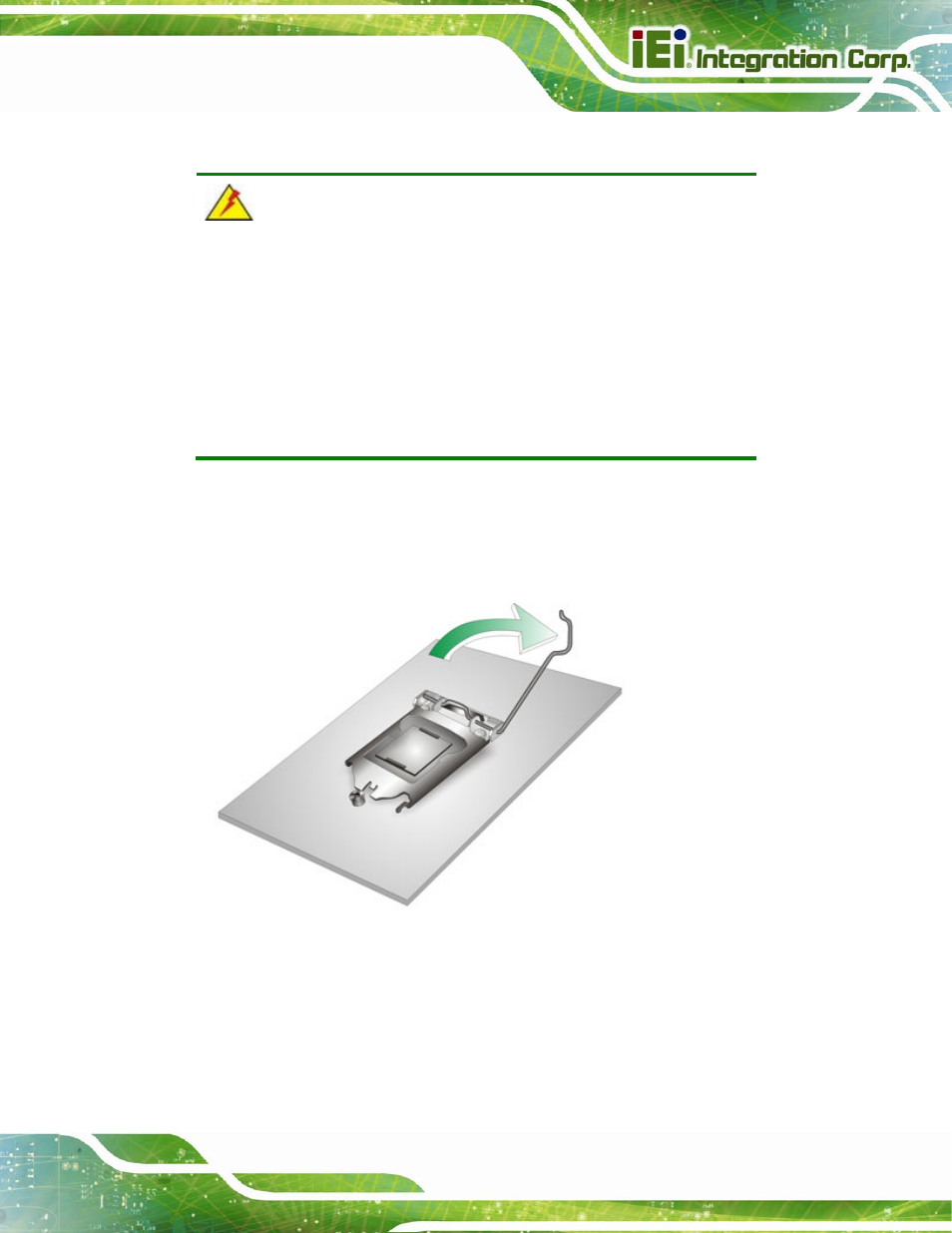 1 socket lga1155 cpu installation, Figure 4-1: disengage the cpu socket load lever | IEI Integration IMBA-Q670 v3.01 User Manual | Page 69 / 222