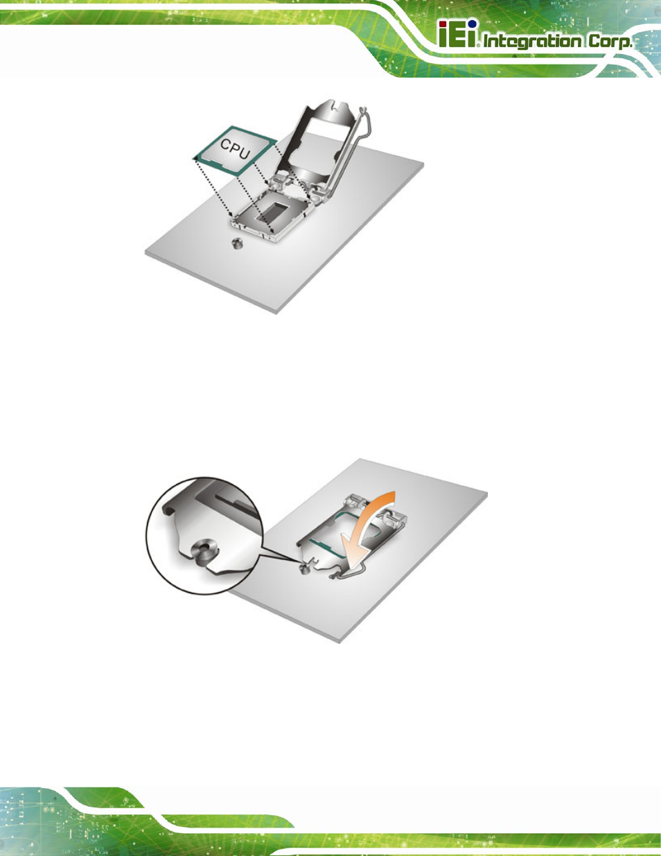 Figure 4-3: insert the socket lga1155 cpu, Figure 4-4: close the socket lga1155 | IEI Integration IMBA-Q670 v3.01 User Manual | Page 71 / 222