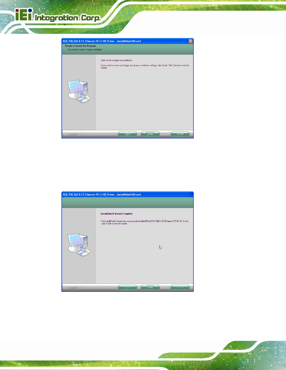 Figure 6-14: lan driver installation, Figure 6-15: lan driver installation complete | IEI Integration IMBA-H610 User Manual | Page 131 / 193