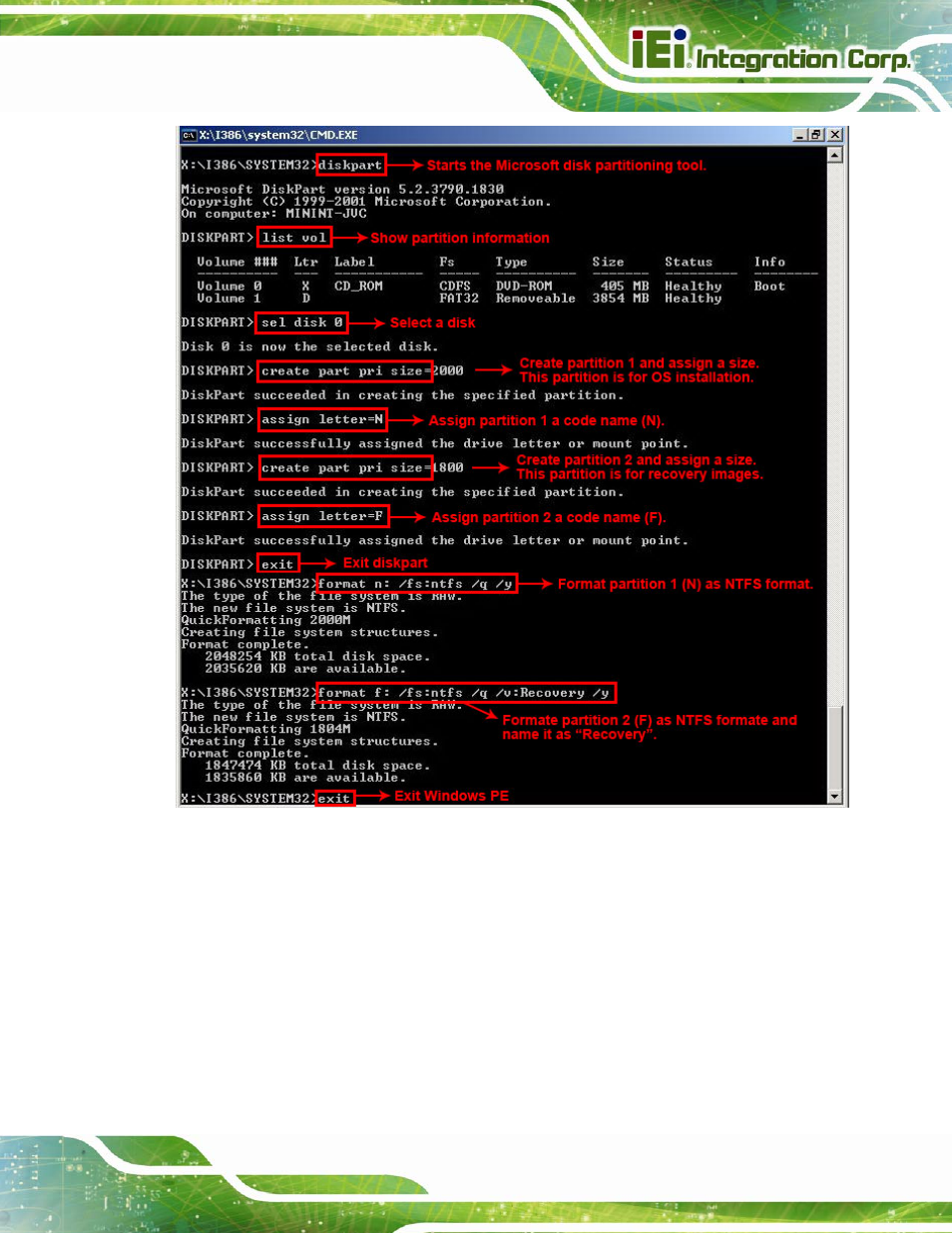 Figure b-5: partition creation commands | IEI Integration IMBA-H610 User Manual | Page 146 / 193