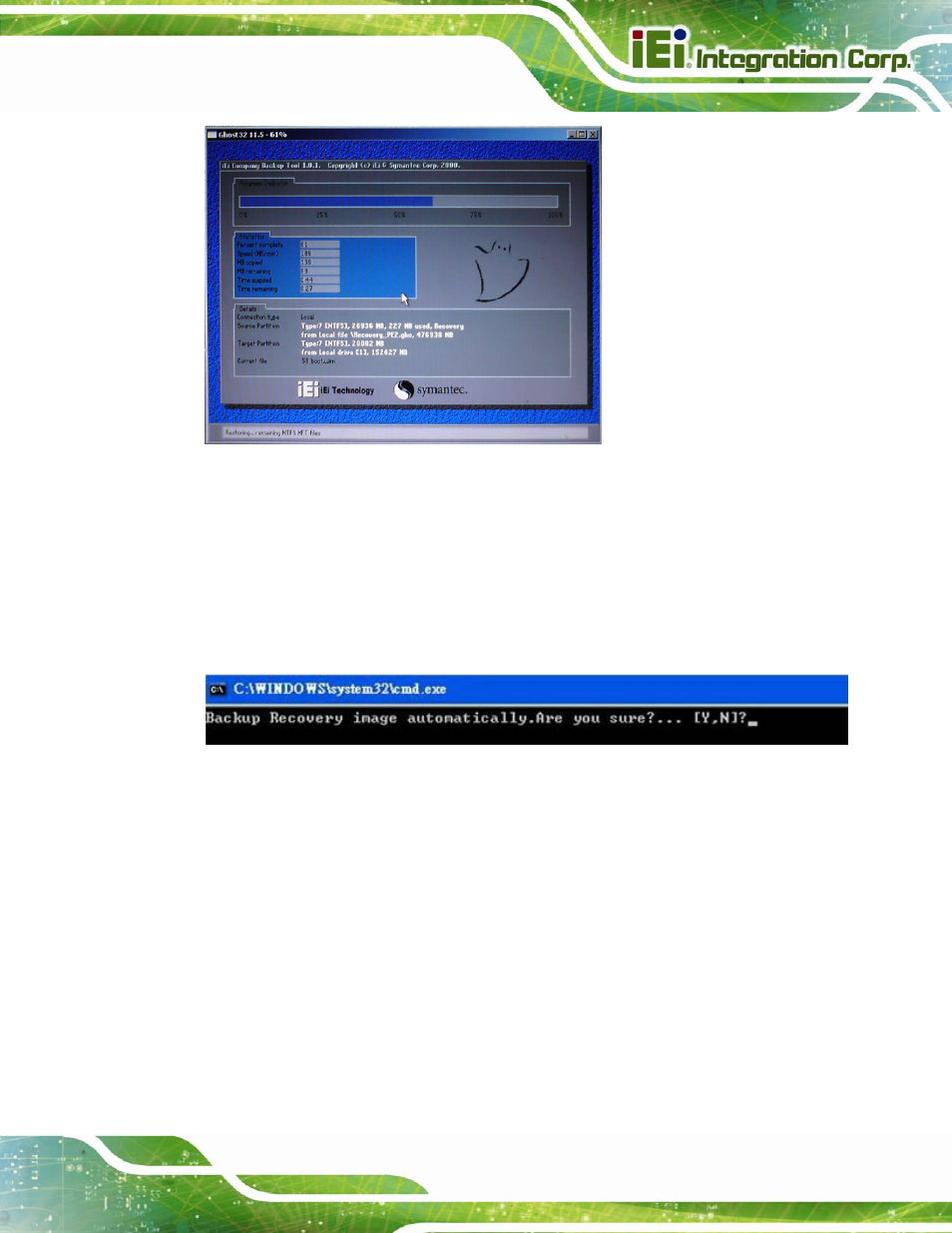 Figure b-26: building the auto recovery partition, Figure b-27: factory default image confirmation | IEI Integration IMBA-H610 User Manual | Page 158 / 193