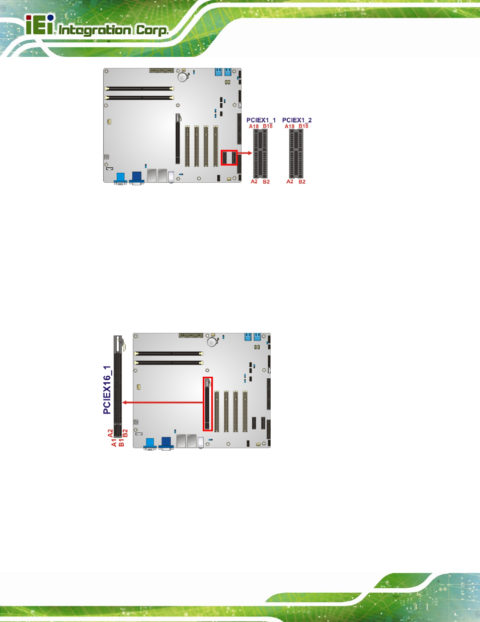 14 pci express x16 slot, 15 sata 3gb/s drive connectors, Figure 3-14: pcie x1 slot locations | Figure 3-15: pcie x16 slot location | IEI Integration IMBA-H610 User Manual | Page 45 / 193