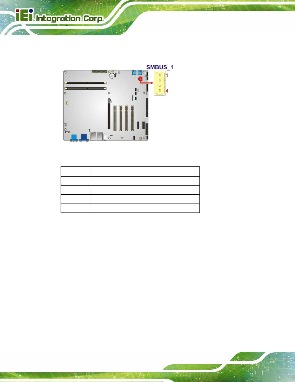 19 spi rom connector, Figure 3-19: smbus connector location, Table 3-17: smbus connector pinouts | See figure 3-19, See table 3-17 | IEI Integration IMBA-H610 User Manual | Page 49 / 193