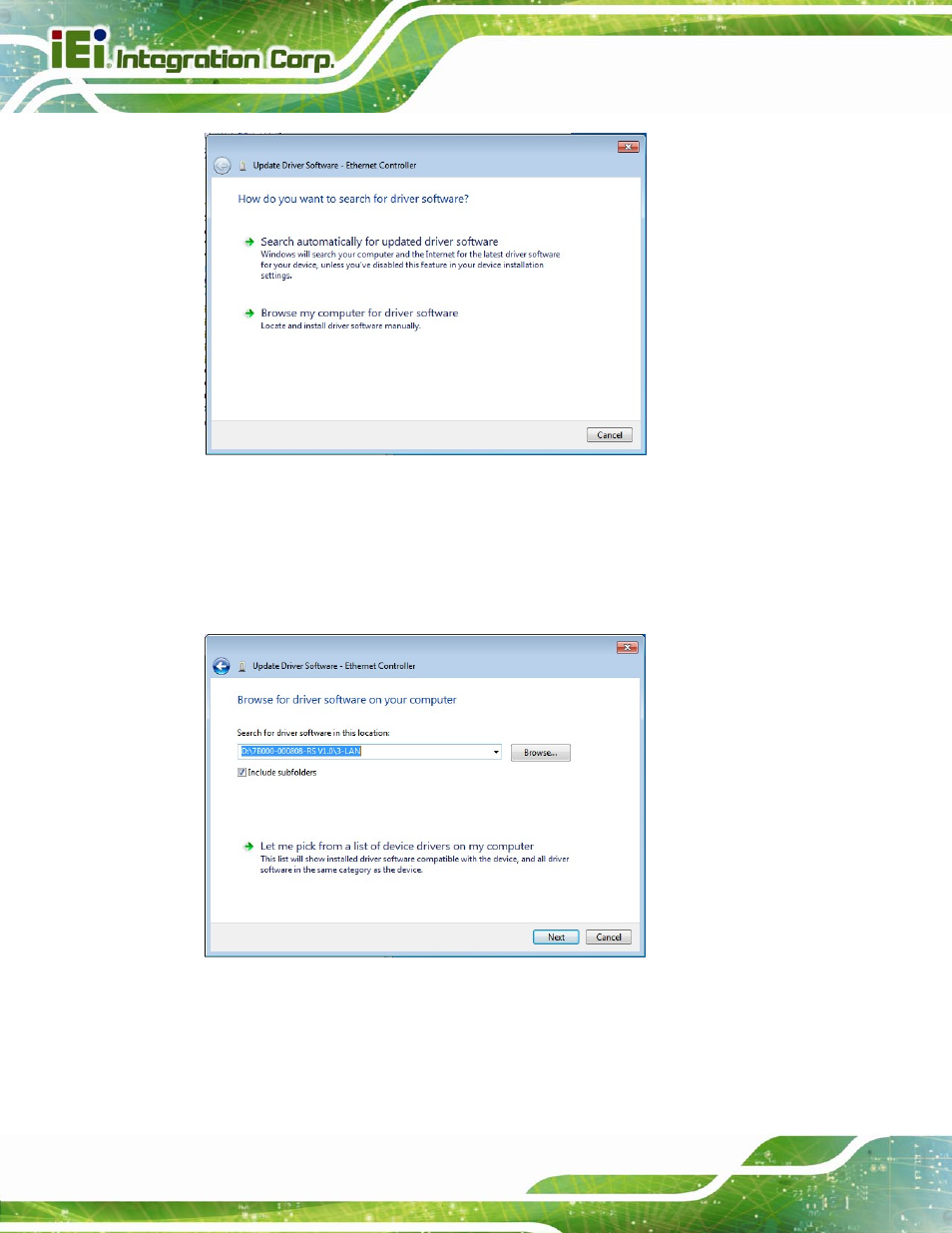 Figure 6-15: update driver software window, Figure 6-16: locate driver files | IEI Integration IMBA-Q770 User Manual | Page 137 / 212