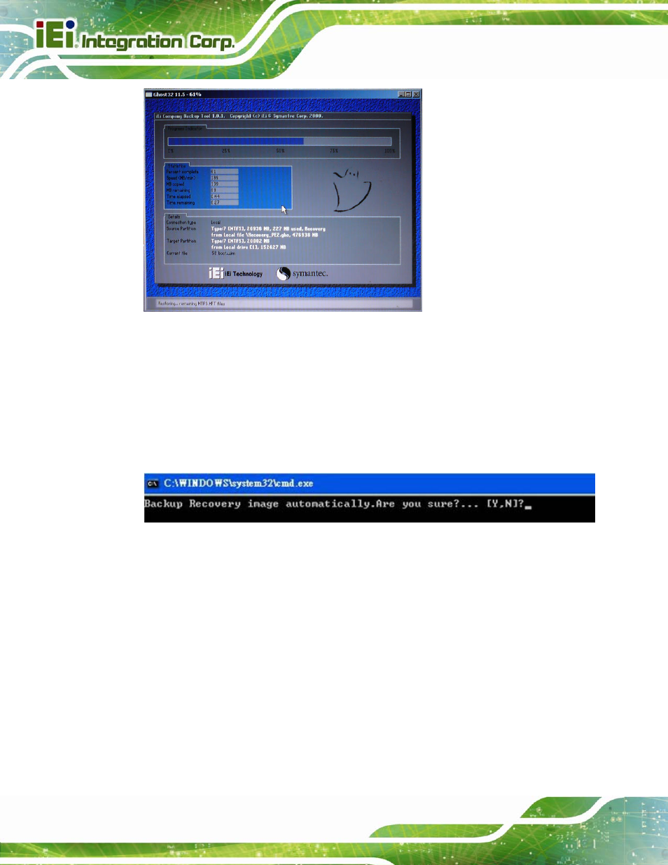 Figure b-26: building the auto recovery partition, Figure b-27: factory default image confirmation | IEI Integration IMBA-Q770 User Manual | Page 173 / 212
