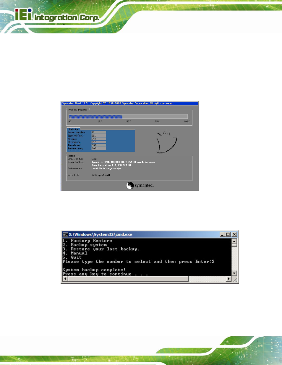 B.5.2 backup system, Figure b-38: backup system, Figure b-39: system backup complete window | IEI Integration IMBA-Q770 User Manual | Page 181 / 212