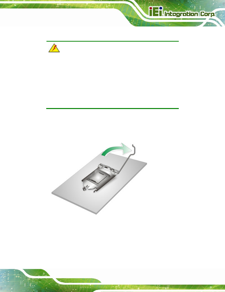 1 socket lga1155 cpu installation, Figure 4-1: disengage the cpu socket load lever | IEI Integration IMBA-Q770 User Manual | Page 64 / 212