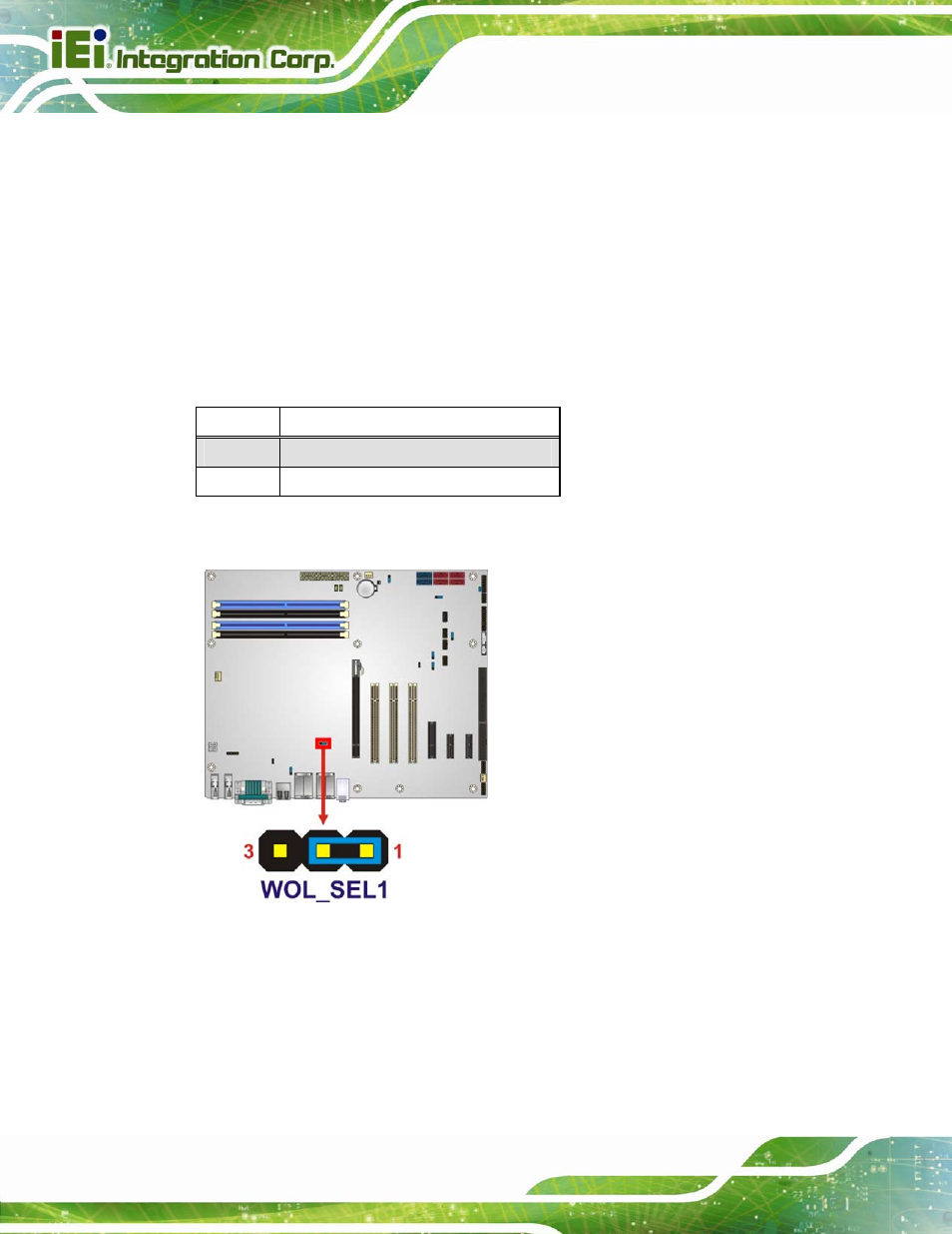 6 wake-on lan jumper, Figure 4-13: wake-on lan connector pinout location, Table 4-7: wake-on lan connector pinouts | IEI Integration IMBA-Q770 User Manual | Page 75 / 212