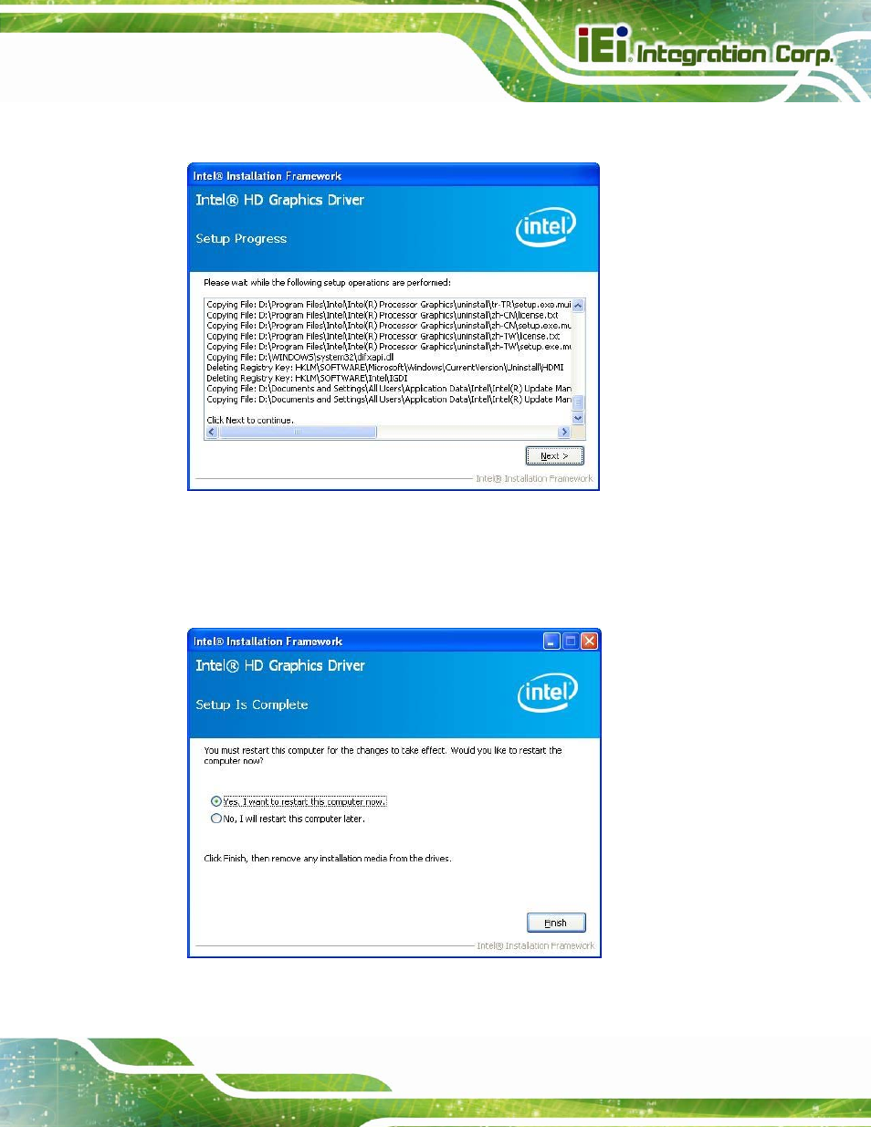 Figure 6-10: graphics driver setup operations | IEI Integration IMBA-C2160 User Manual | Page 139 / 217