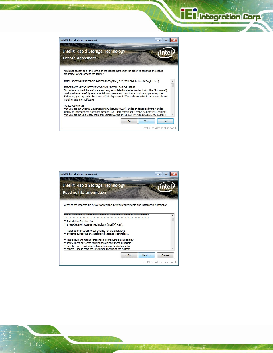 Figure 6-23: sata raid driver license agreement, Figure 6-24: sata raid driver read me file | IEI Integration IMBA-C2160 User Manual | Page 147 / 217