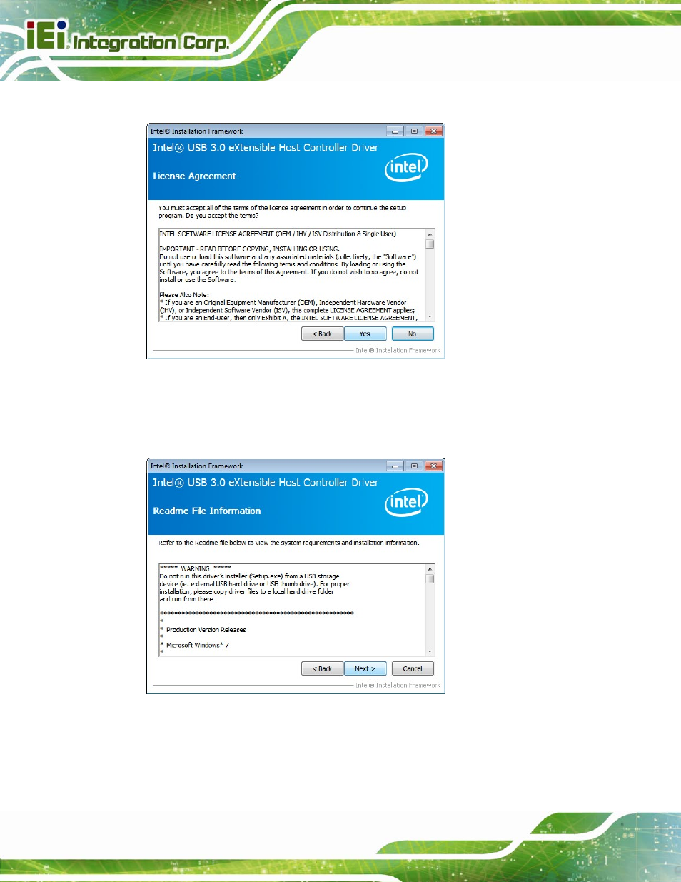 Figure 6-28: usb 3.0 driver license agreement, Figure 6-29: usb 3.0 driver read me file | IEI Integration IMBA-C2160 User Manual | Page 150 / 217