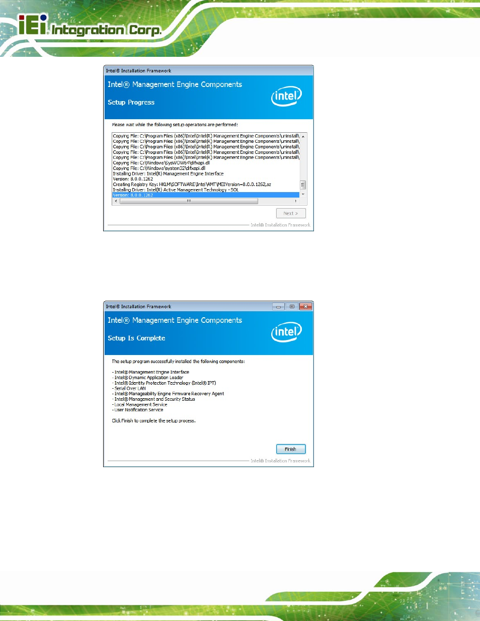 Figure 6-34: intel® me driver setup operations | IEI Integration IMBA-C2160 User Manual | Page 154 / 217