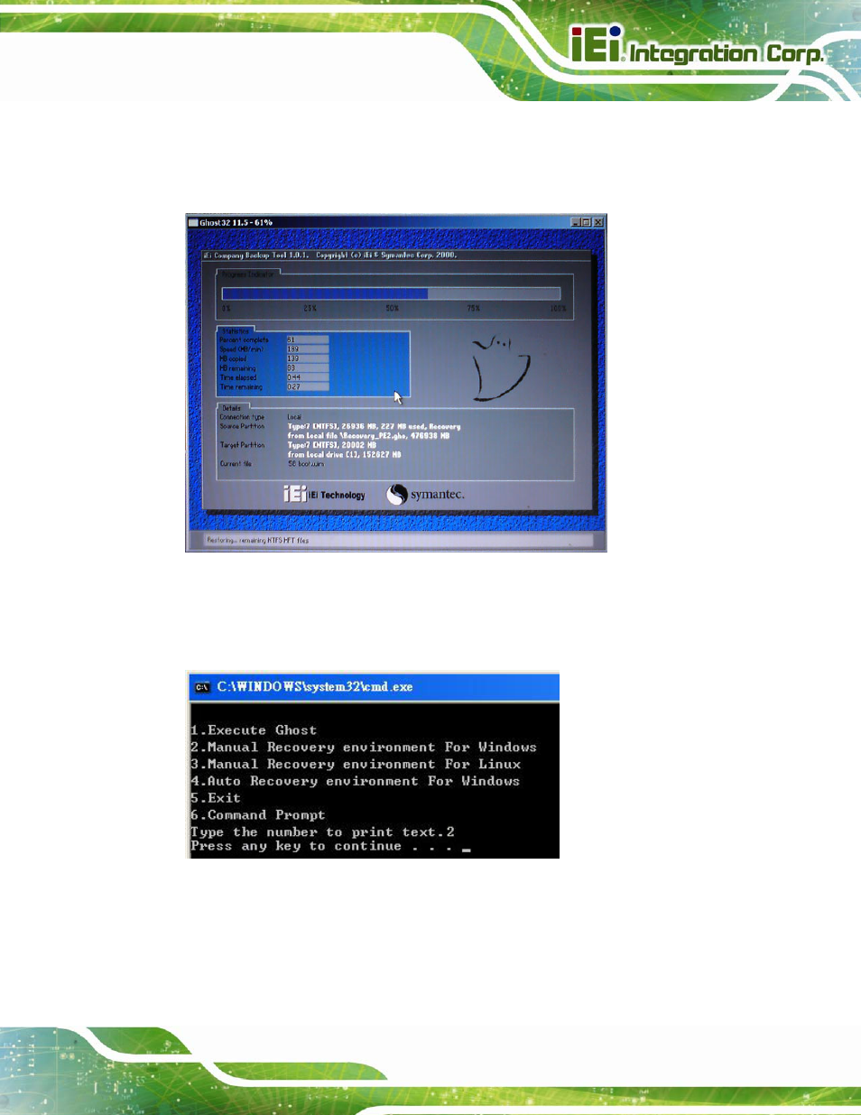 Figure b-8: building the recovery partition, Figure b-9: press any key to continue | IEI Integration IMBA-C2160 User Manual | Page 169 / 217