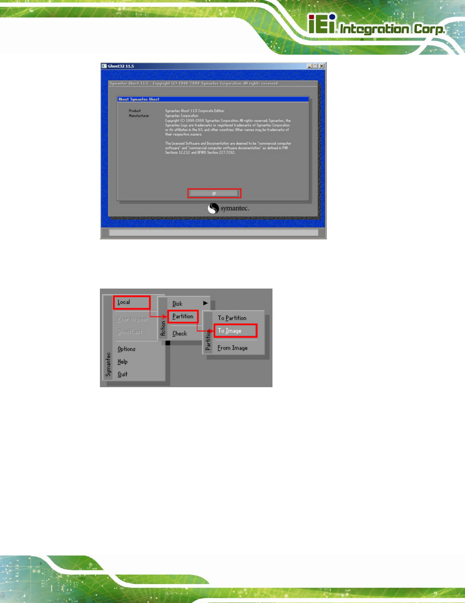 Figure b-12: about symantec ghost window, Figure b-13: symantec ghost path | IEI Integration IMBA-C2160 User Manual | Page 171 / 217