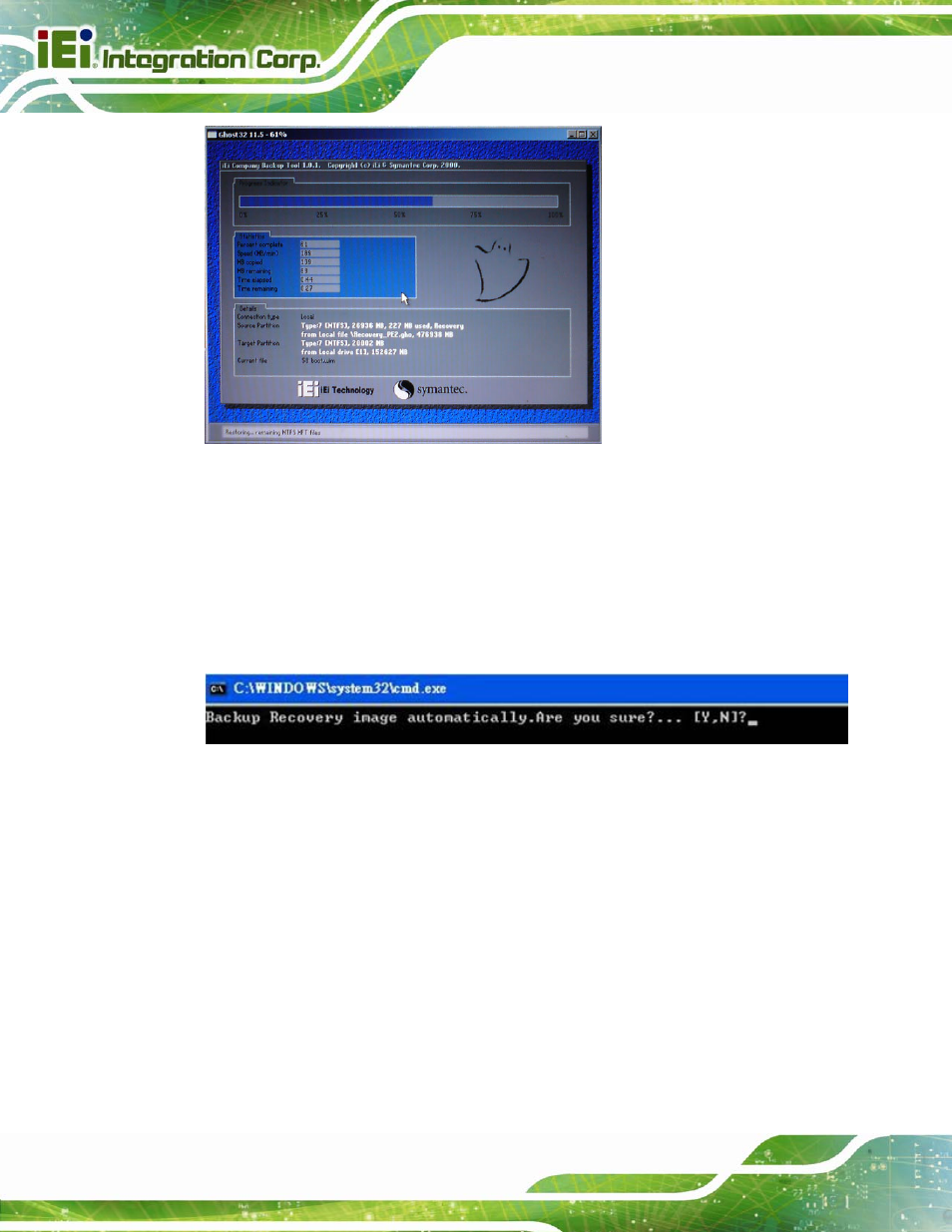 Figure b-26: building the auto recovery partition, Figure b-27: factory default image confirmation | IEI Integration IMBA-C2160 User Manual | Page 178 / 217