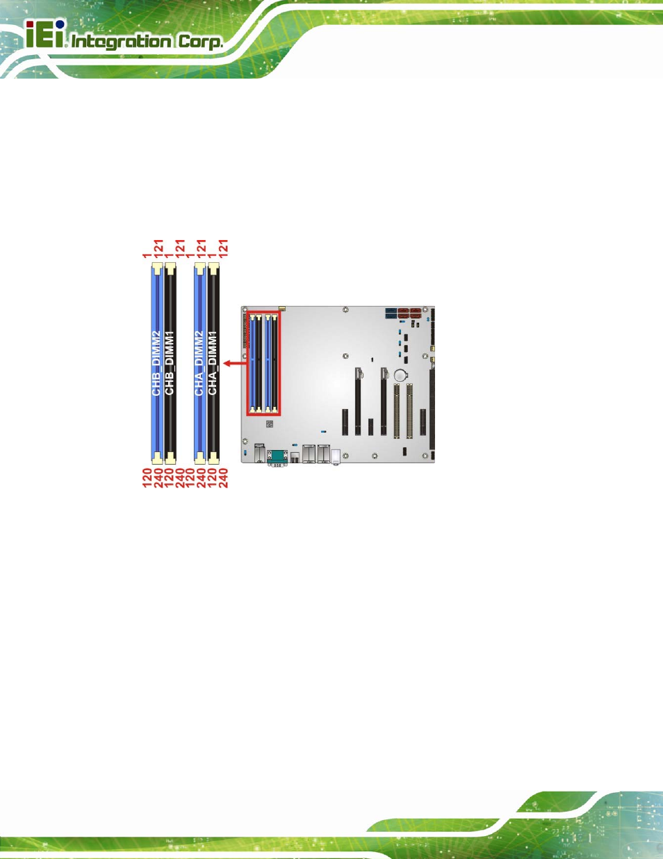 6 ddr3 dimm slots, 7 digital i/o connector, Figure 3-7: ddr3 dimm slot locations | IEI Integration IMBA-C2160 User Manual | Page 40 / 217