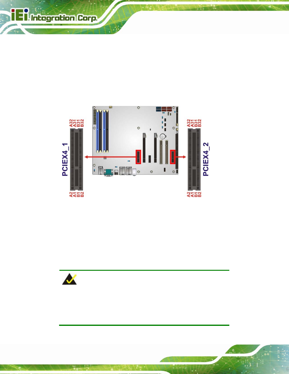 17 pci express x4 slot, 18 pci express x8 slot, 18 pci express x8 slot a | Figure 3-18: pcie x4 slot locations | IEI Integration IMBA-C2160 User Manual | Page 50 / 217