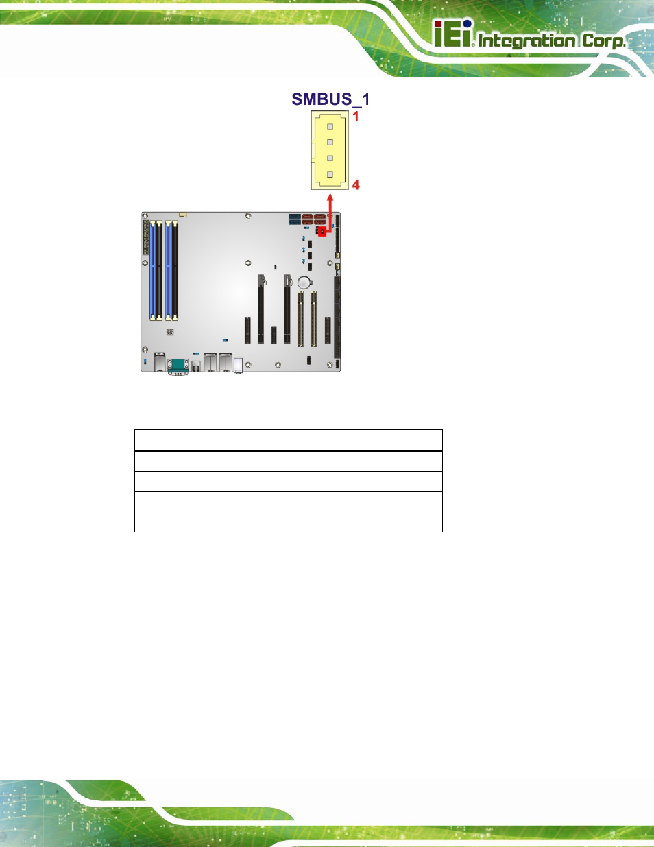 25 spi rom connector, Figure 3-25: smbus connector location, Table 3-21: smbus connector pinouts | IEI Integration IMBA-C2160 User Manual | Page 57 / 217