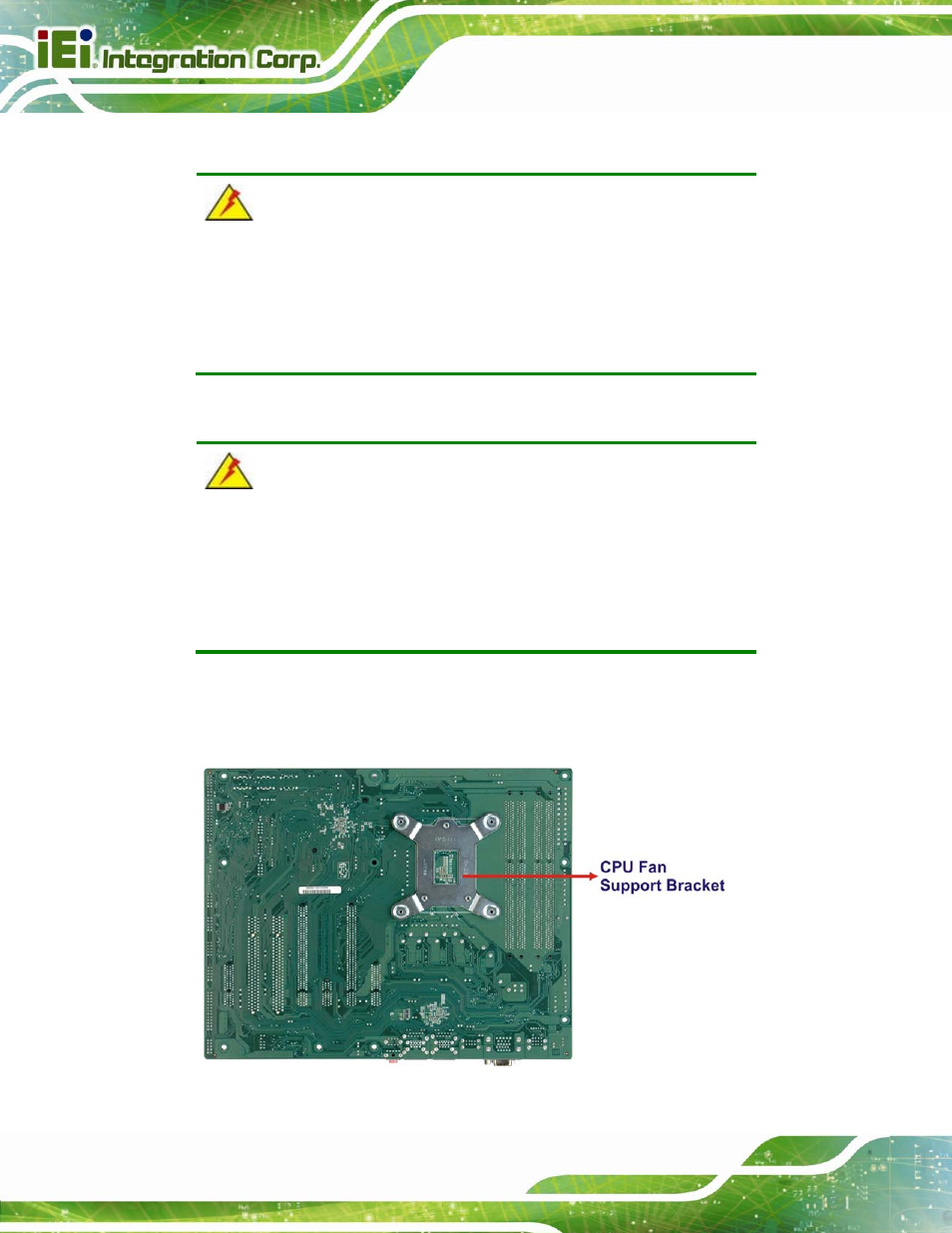 2 socket lga1155 cooling kit installation, Figure 4-5: cooling kit support bracket | IEI Integration IMBA-C2160 User Manual | Page 72 / 217