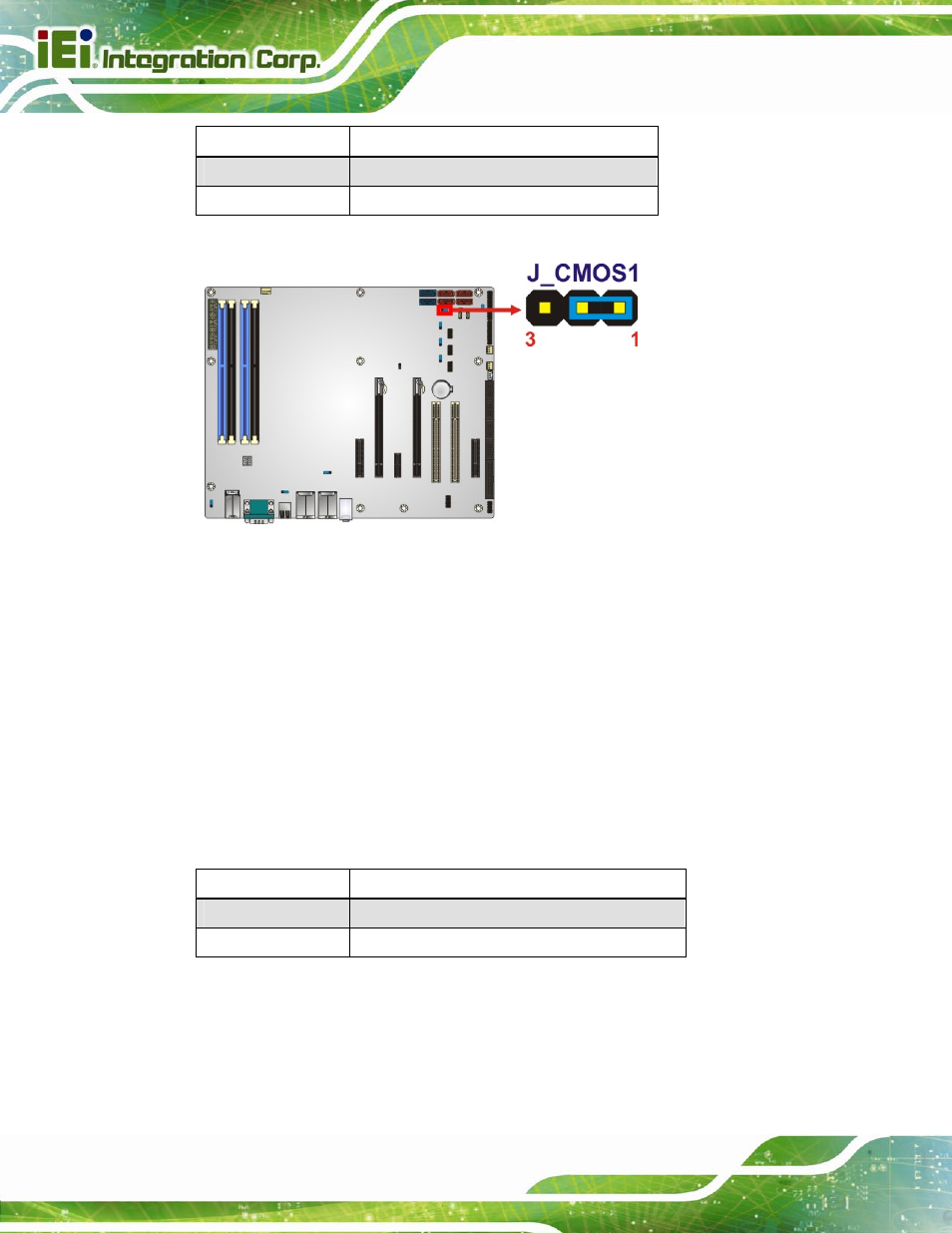 3 flash descriptor security override, Figure 4-8: clear bios jumper location, Table 4-3: clear bios jumper settings | See table 4-3, See figure 4-8 | IEI Integration IMBA-C2160 User Manual | Page 76 / 217