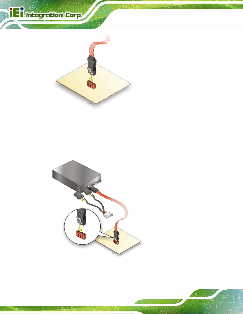 Figure 4-12: sata drive cable connection, Figure 4-13: sata power drive connection | IEI Integration IMBA-C2160 User Manual | Page 80 / 217
