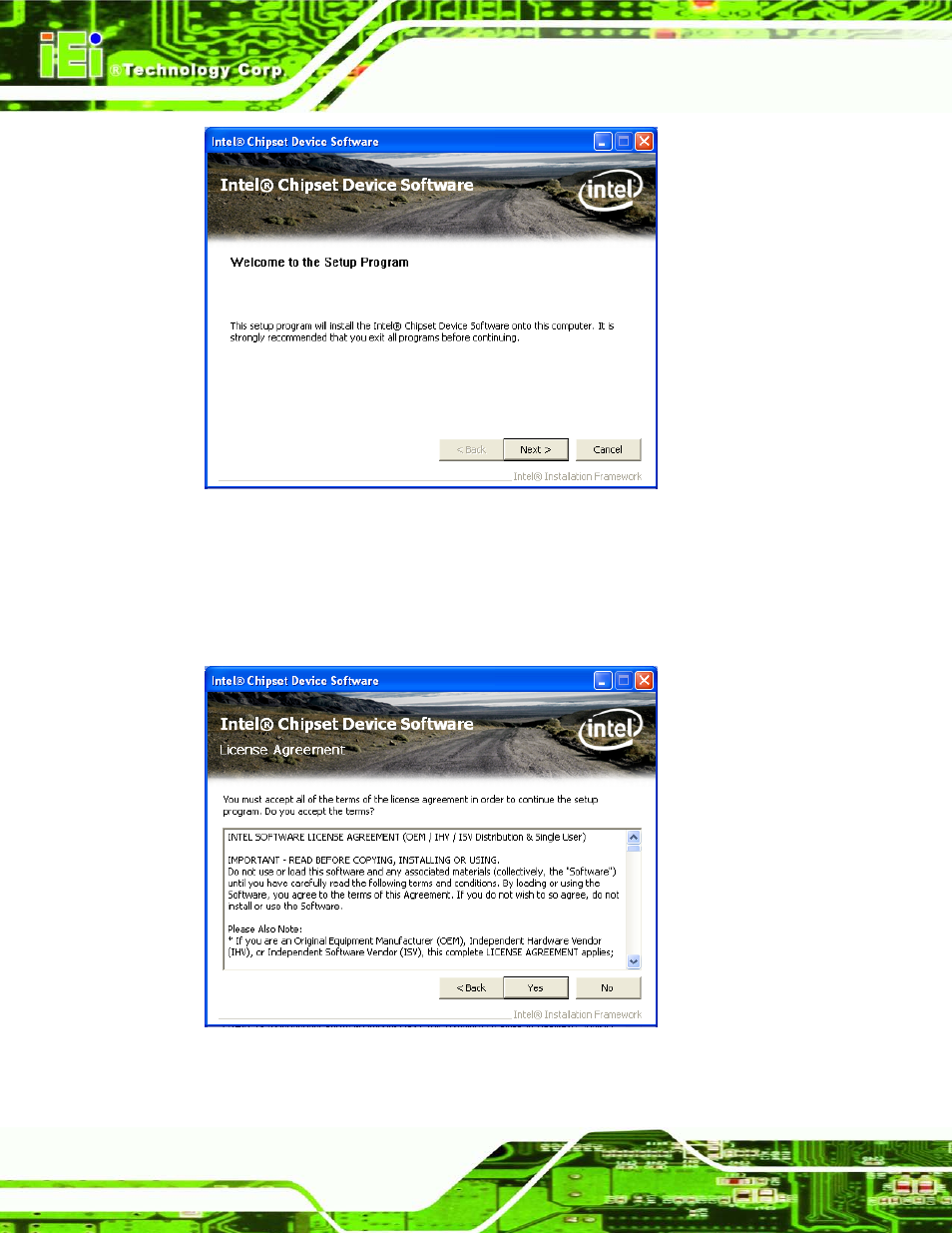 Figure 6-4: chipset driver welcome screen, Figure 6-5: chipset driver license agreement, Figure | IEI Integration IMBA-C604EN User Manual | Page 127 / 198