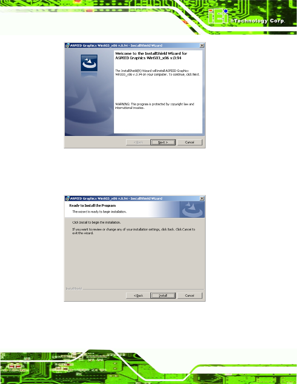 Figure 6-9: graphics driver welcome screen, Figure 6-10: graphics driver license agreement | IEI Integration IMBA-C604EN User Manual | Page 130 / 198