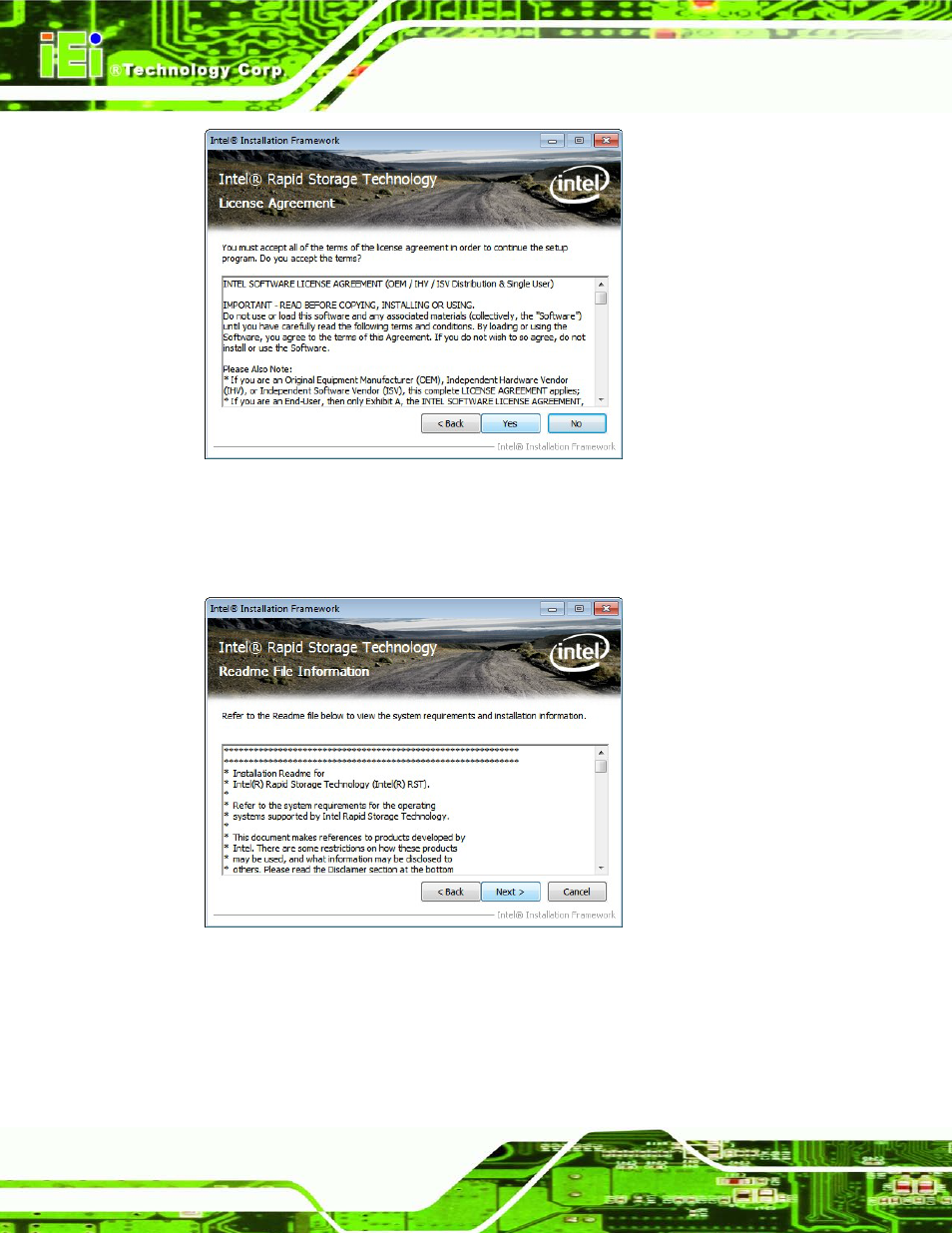 Figure 6-24: sata raid driver license agreement, Figure 6-25: sata raid driver read me file | IEI Integration IMBA-C604EN User Manual | Page 139 / 198