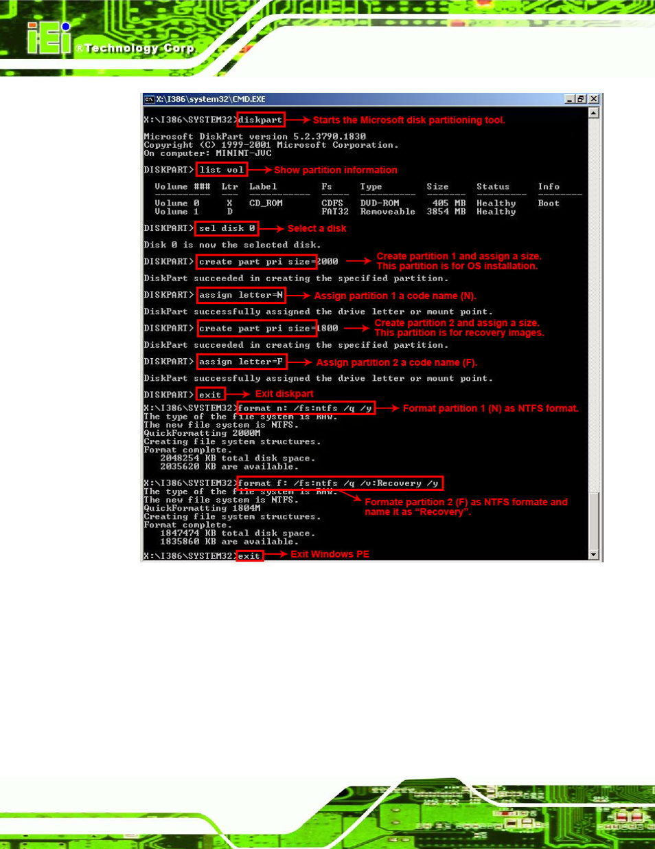 Figure b-5: partition creation commands | IEI Integration IMBA-C604EN User Manual | Page 155 / 198