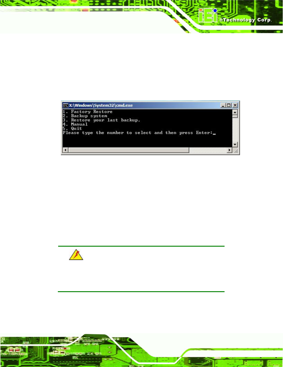 B.5 recovery tool functions, Ecovery, Unctions | Figure b-33: recovery tool main menu, B.5 re c o ve ry to o l fu n c tio n s | IEI Integration IMBA-C604EN User Manual | Page 172 / 198