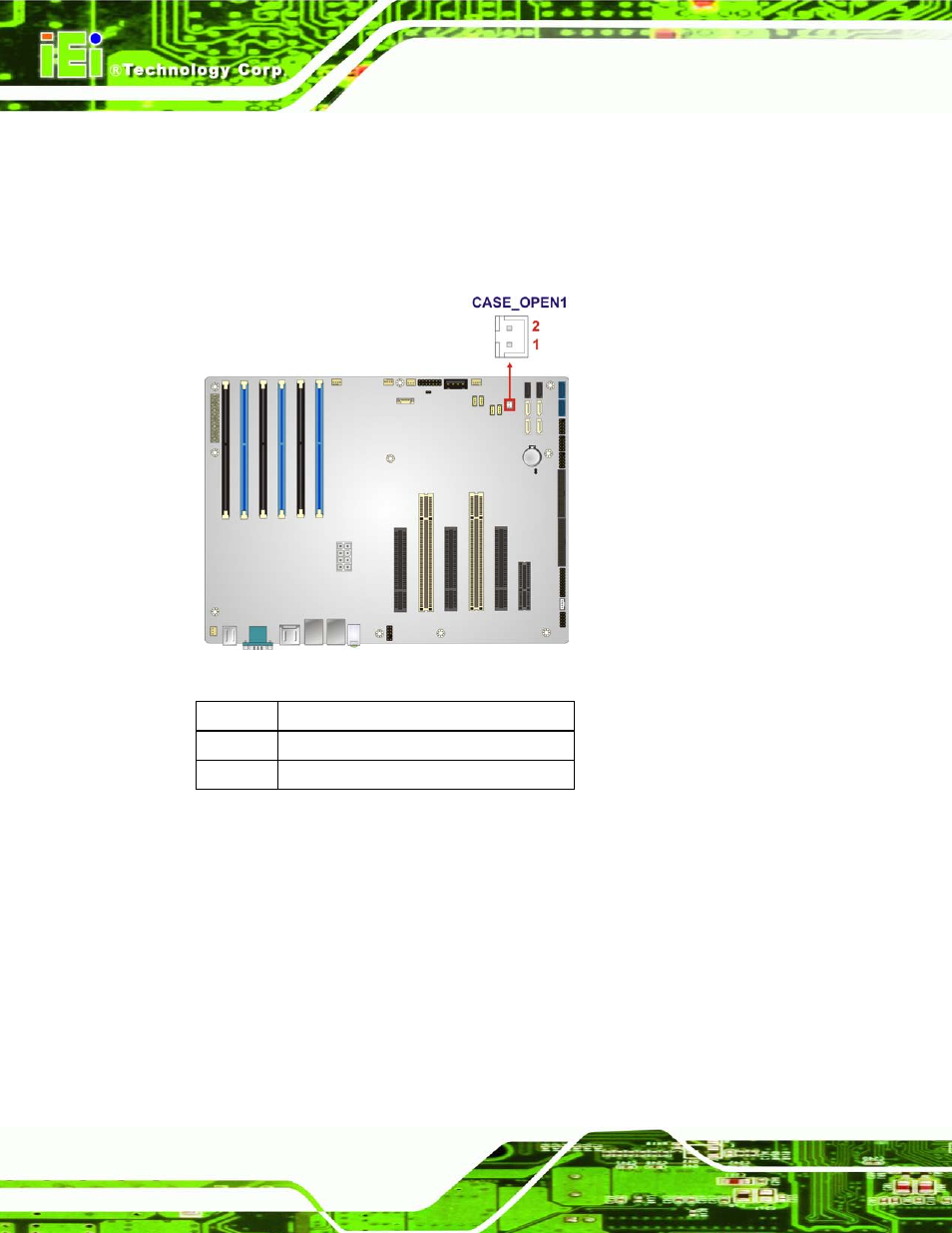 4 cpu power connector, Figure 3-4: chassis intrusion connector location, Table 3-4: chassis intrusion connector pinouts | IEI Integration IMBA-C604EN User Manual | Page 35 / 198