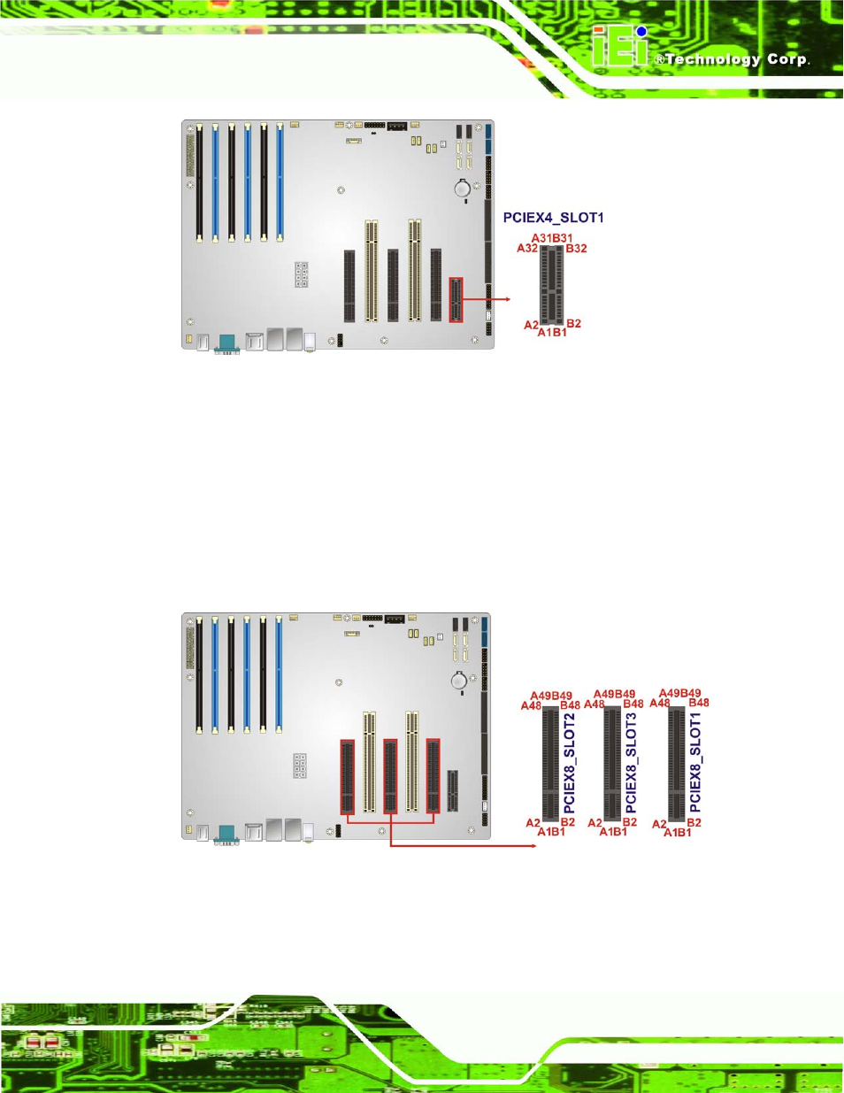14 pcie x8 slot, 15 sas 3gb/s drive connectors, Figure 3-14: pcie x4 slot locations | Figure 3-15: pcie x8 slot location | IEI Integration IMBA-C604EN User Manual | Page 44 / 198