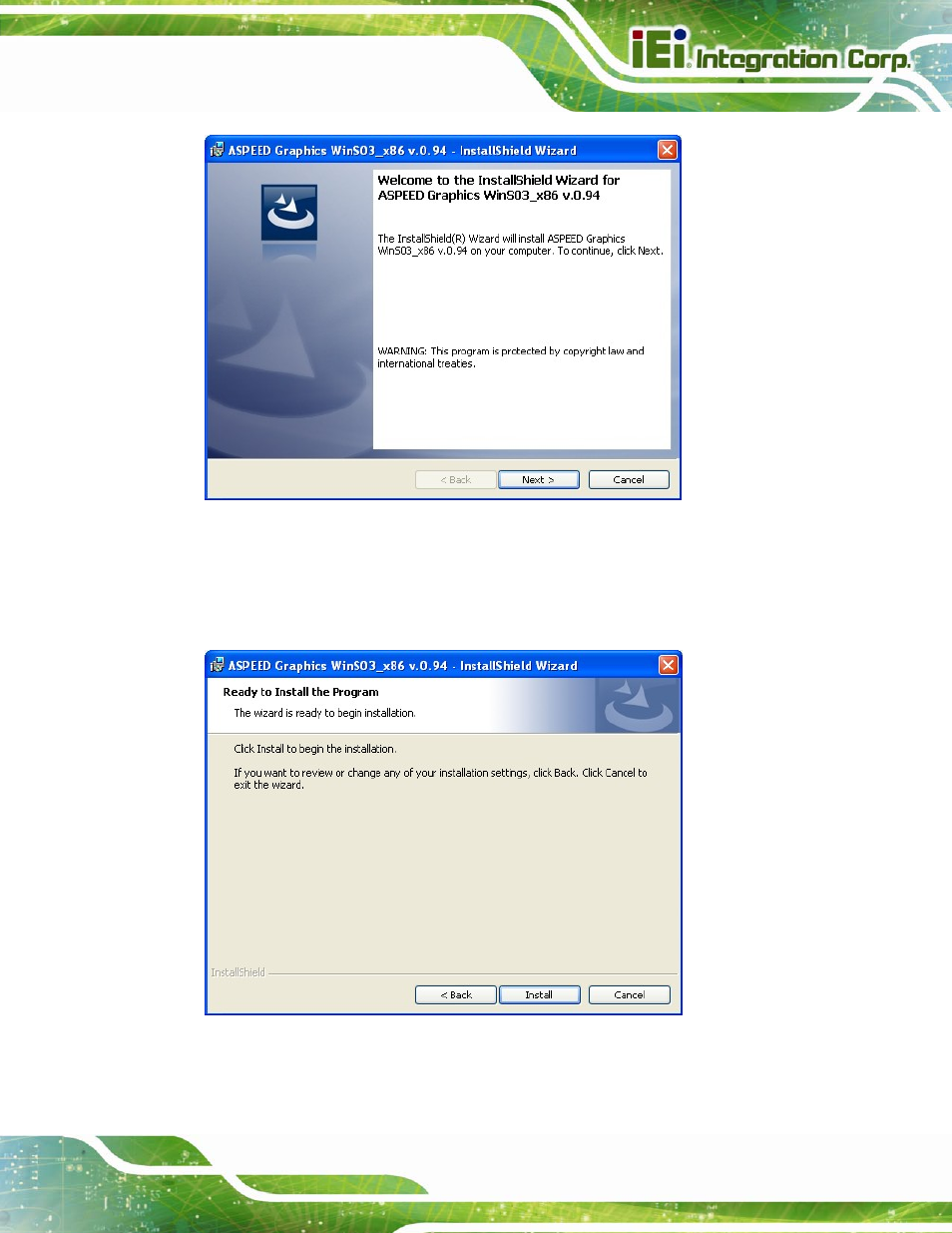 Figure 6-6: graphics driver welcome screen, Figure 6-7: ready to install the program | IEI Integration IMBA-C604EP User Manual | Page 131 / 212