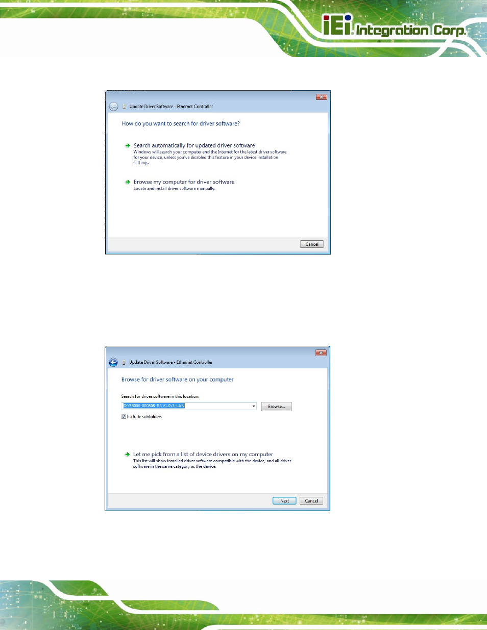 Figure 6-13: update driver software window, Figure 6-14: locate driver files | IEI Integration IMBA-C604EP User Manual | Page 135 / 212