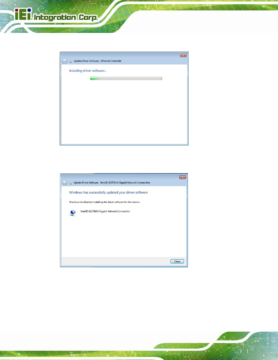Figure 6-15: lan driver installation, Figure 6-16: lan driver installation complete | IEI Integration IMBA-C604EP User Manual | Page 136 / 212