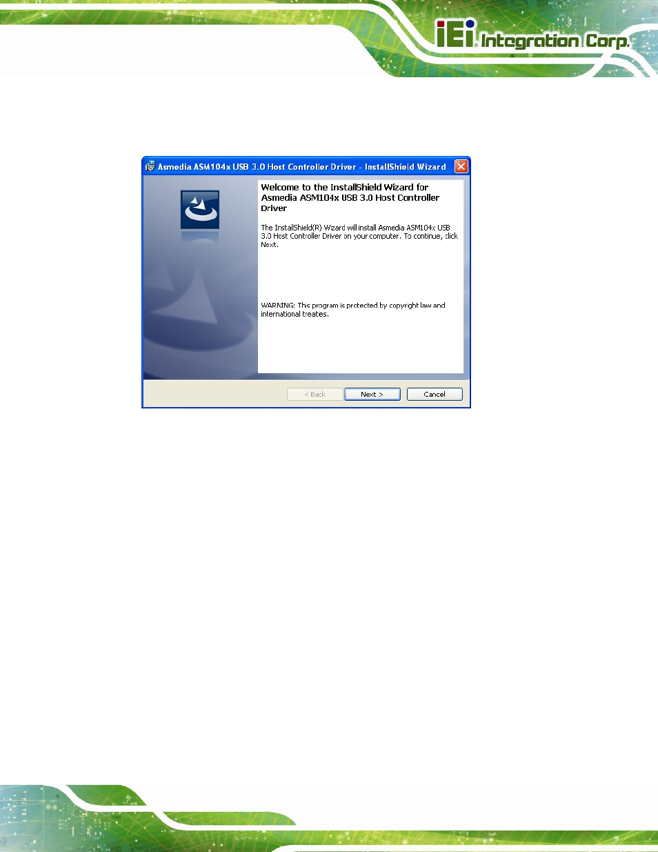 Figure 6-26: usb 3.0 driver welcome screen | IEI Integration IMBA-C604EP User Manual | Page 143 / 212