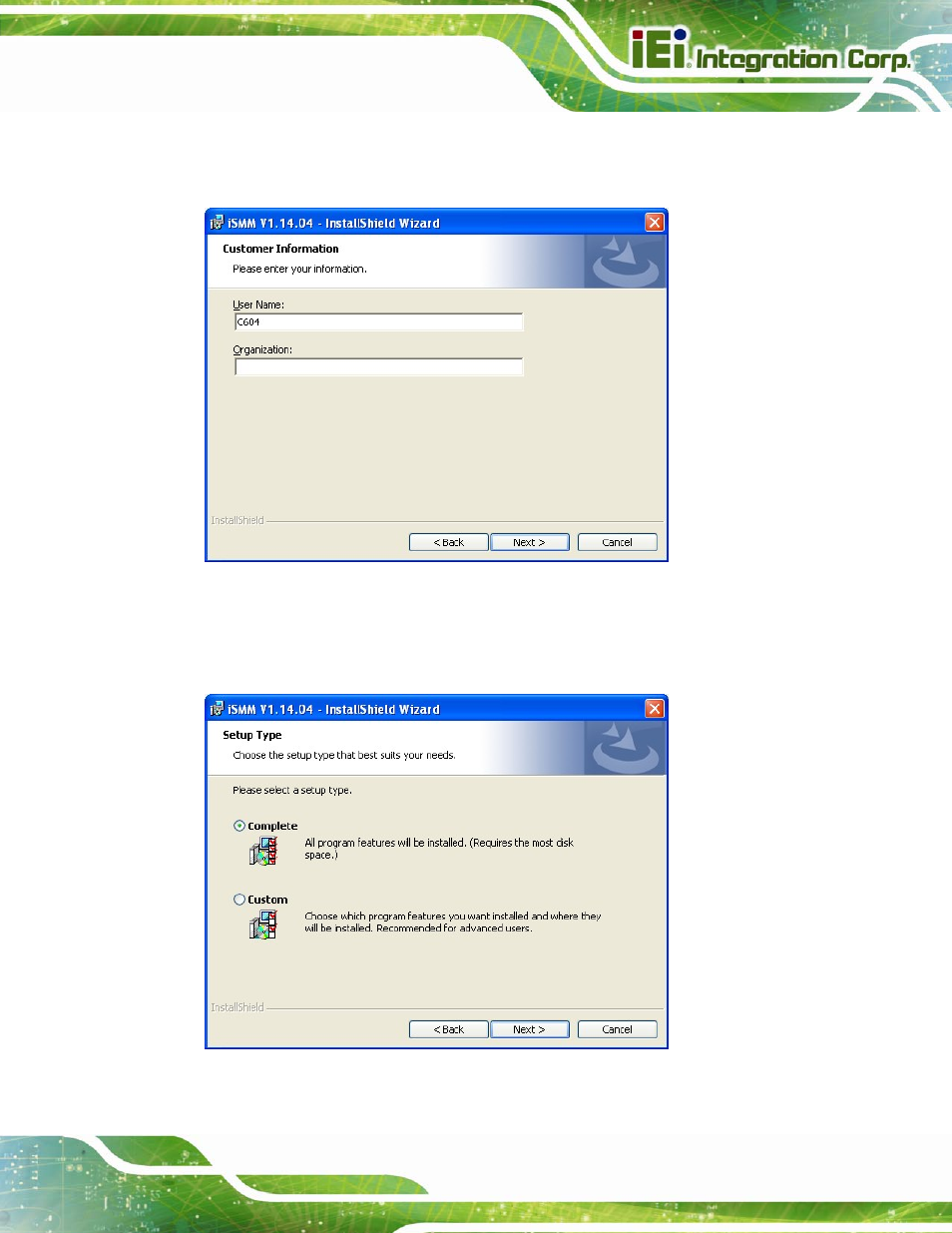 Figure 6-32: customer information, Figure 6-33: setup type | IEI Integration IMBA-C604EP User Manual | Page 147 / 212