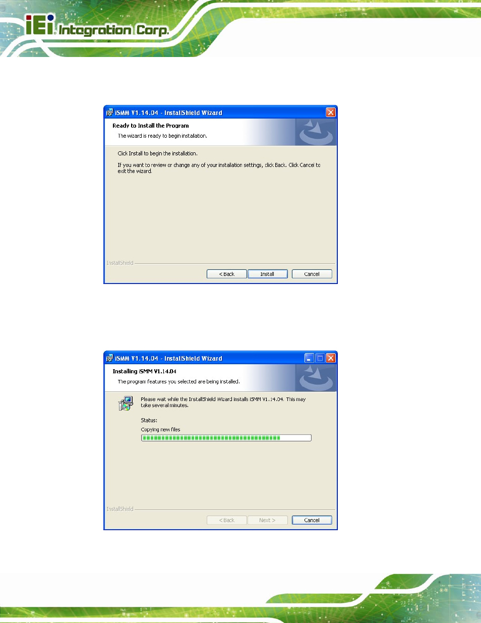 Figure 6-34: ready to install the program, Figure 6-35: ismm installation status | IEI Integration IMBA-C604EP User Manual | Page 148 / 212