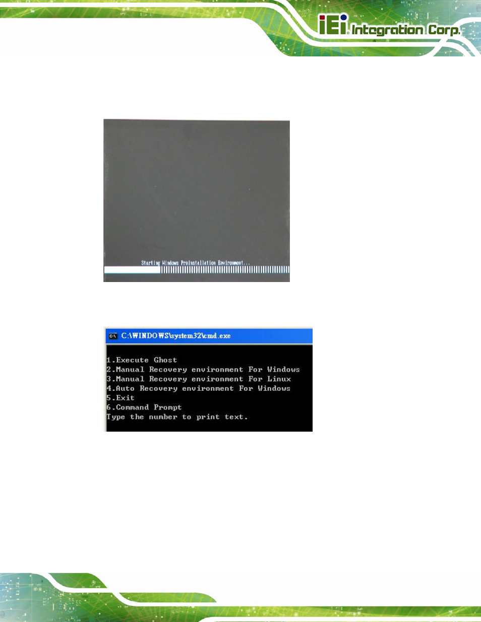 Figure b-2: launching the recovery tool, Figure b-3: recovery tool setup menu | IEI Integration IMBA-C604EP User Manual | Page 159 / 212