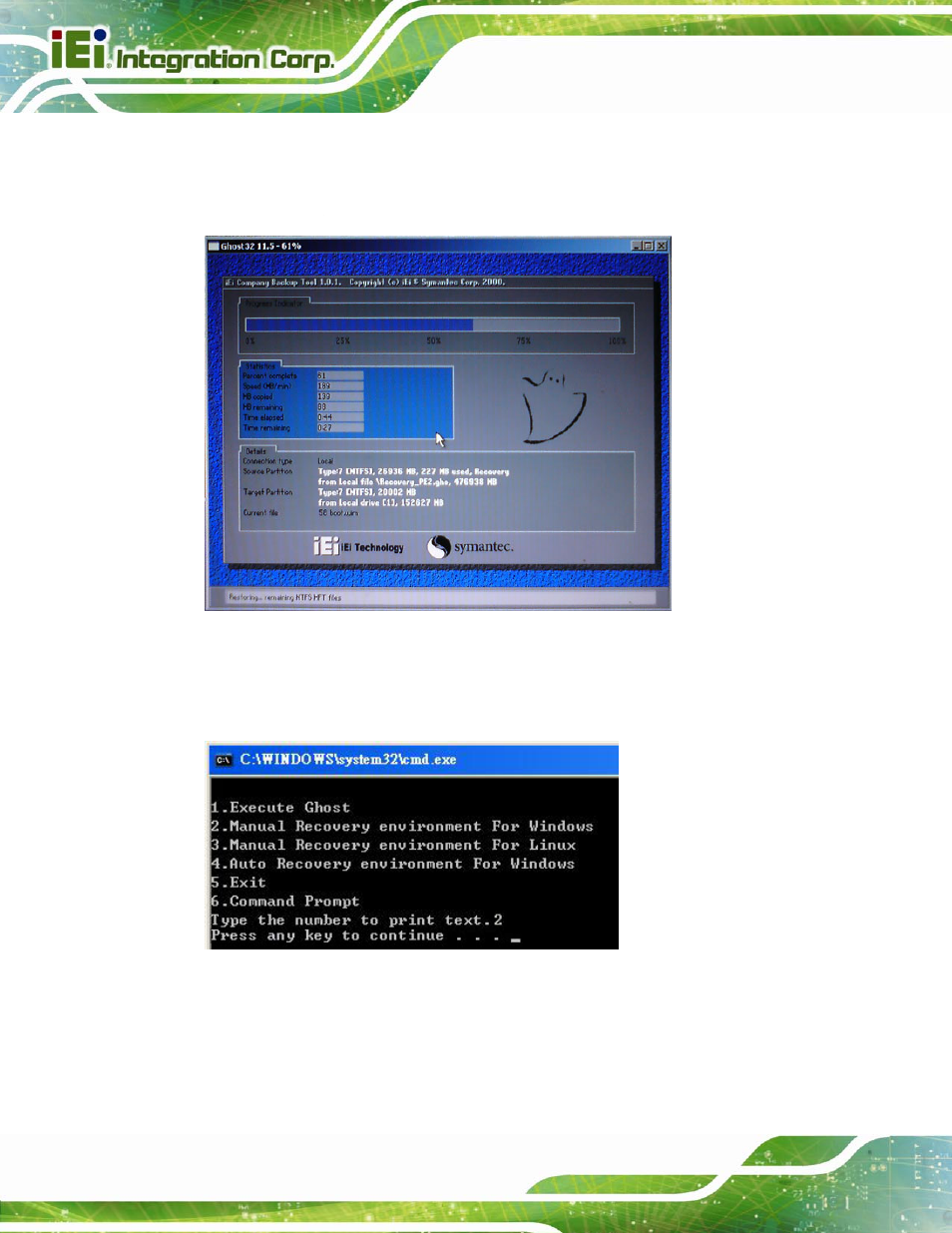 Figure b-8: building the recovery partition, Figure b-9: press any key to continue | IEI Integration IMBA-C604EP User Manual | Page 164 / 212