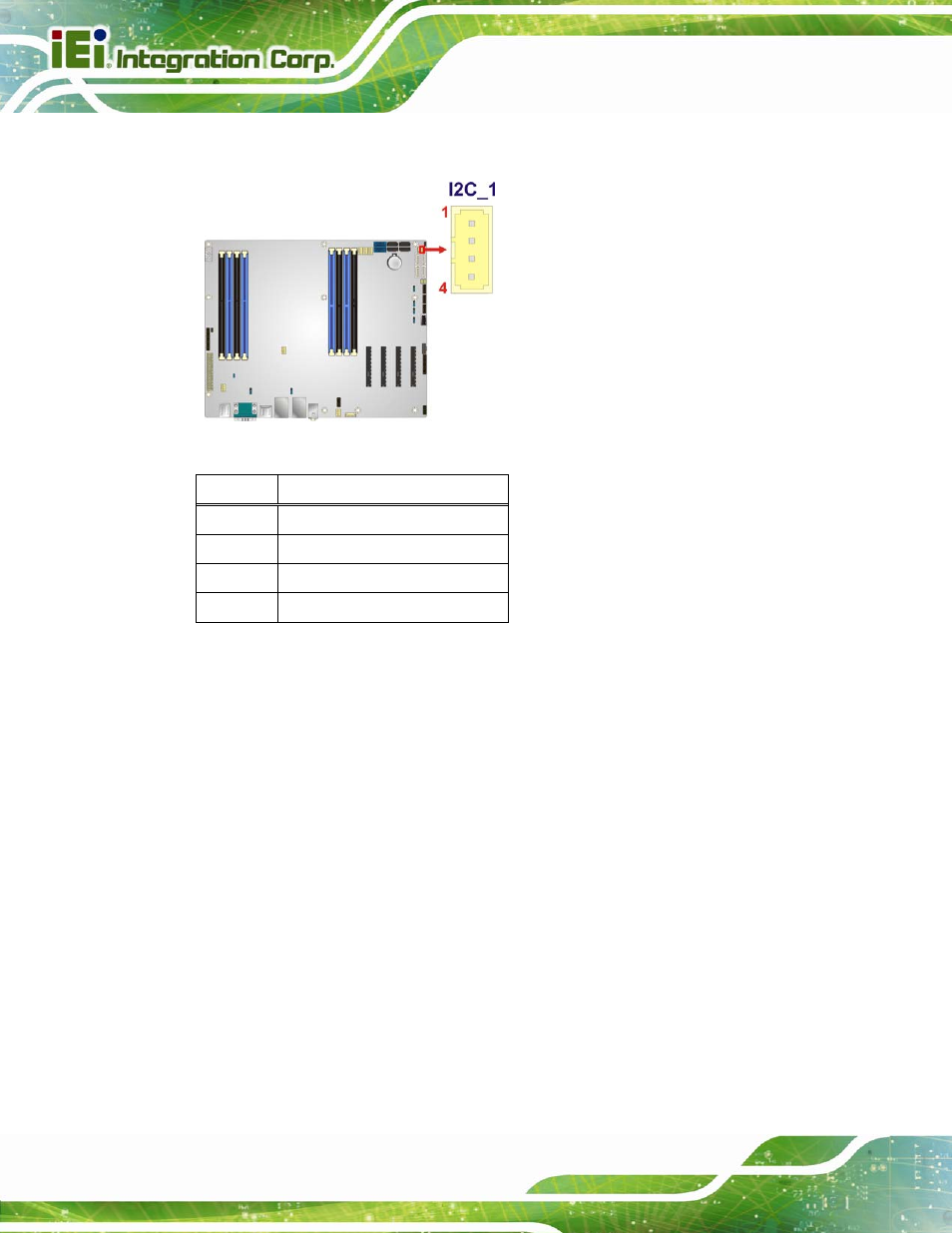 12 pcie x8 slots, Figure 3-12: i2c connector location, Table 3-11: i2c connector pinouts | IEI Integration IMBA-C604EP User Manual | Page 44 / 212