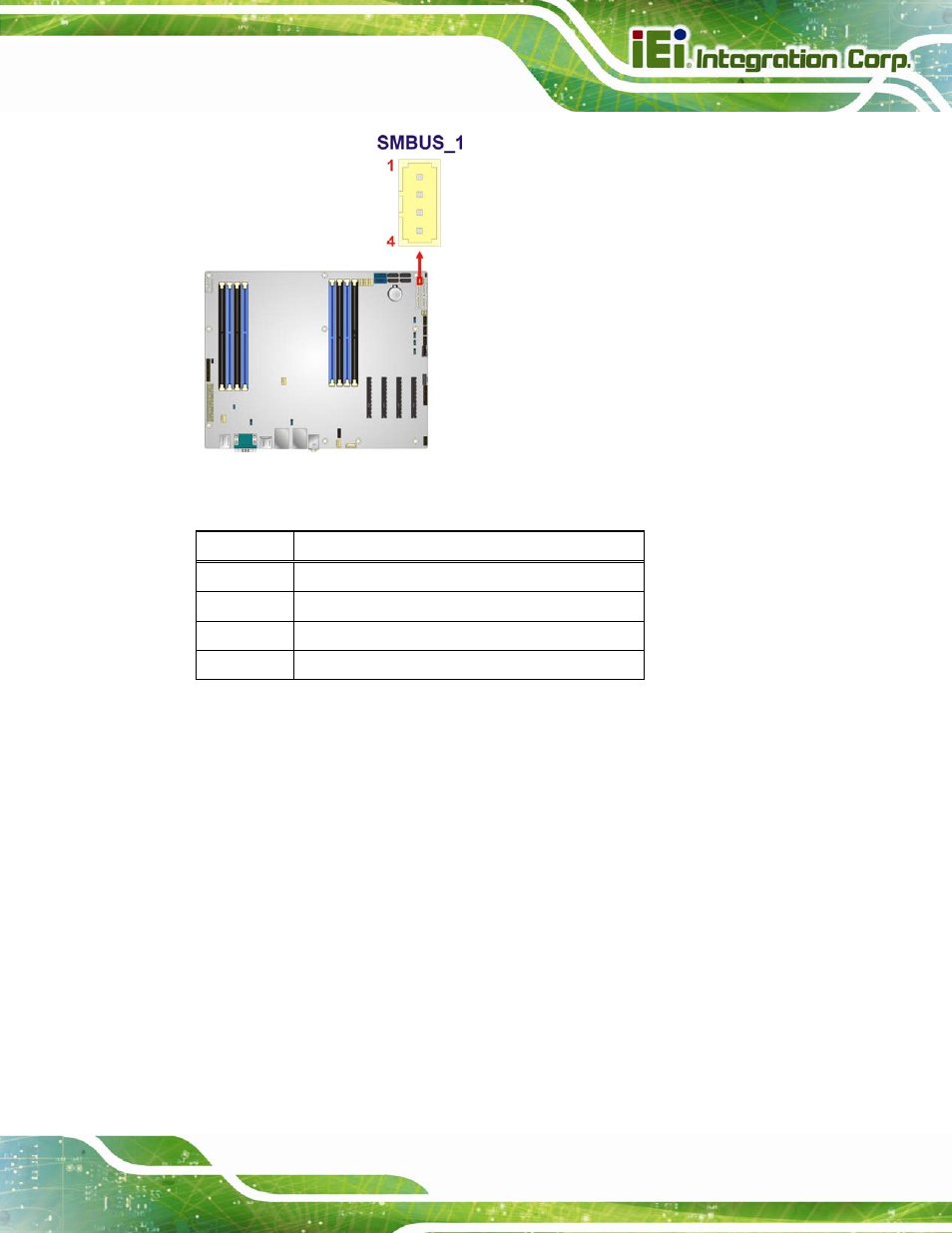 20 spi rom connector, Figure 3-20: smbus connector location, Table 3-18: smbus connector pinouts | IEI Integration IMBA-C604EP User Manual | Page 51 / 212