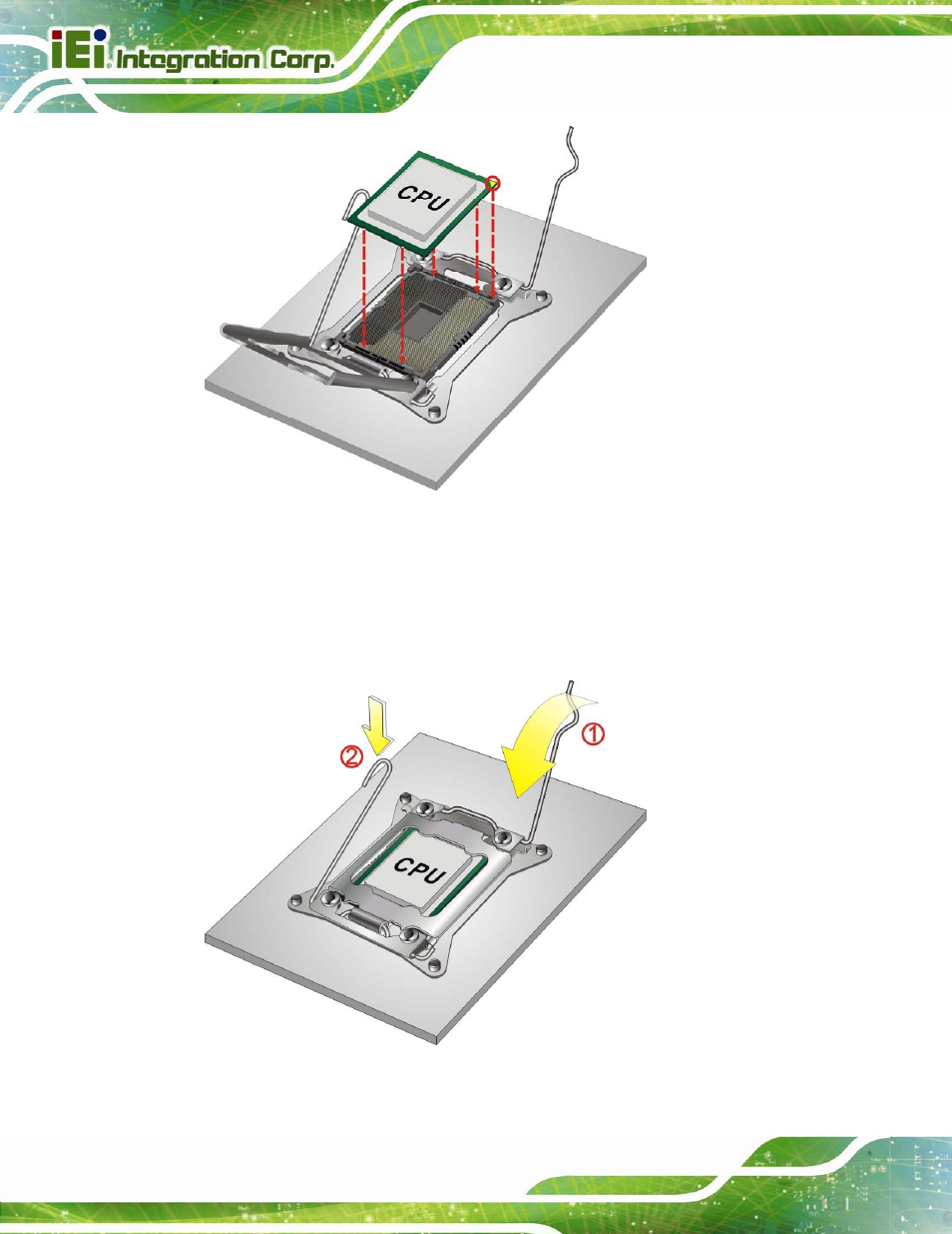 Figure 4-3: insert the socket lga2011 cpu, Figure 4-4: close the socket lga2011 | IEI Integration IMBA-C604EP User Manual | Page 66 / 212