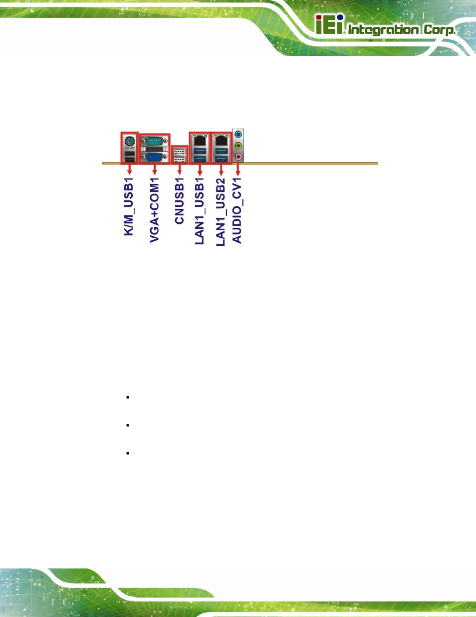 3 external peripheral interface connector panel, 1 audio connector, Xternal | Eripheral, Nterface, Onnector, Anel | IEI Integration IMBA-C2260-i2 User Manual | Page 66 / 227